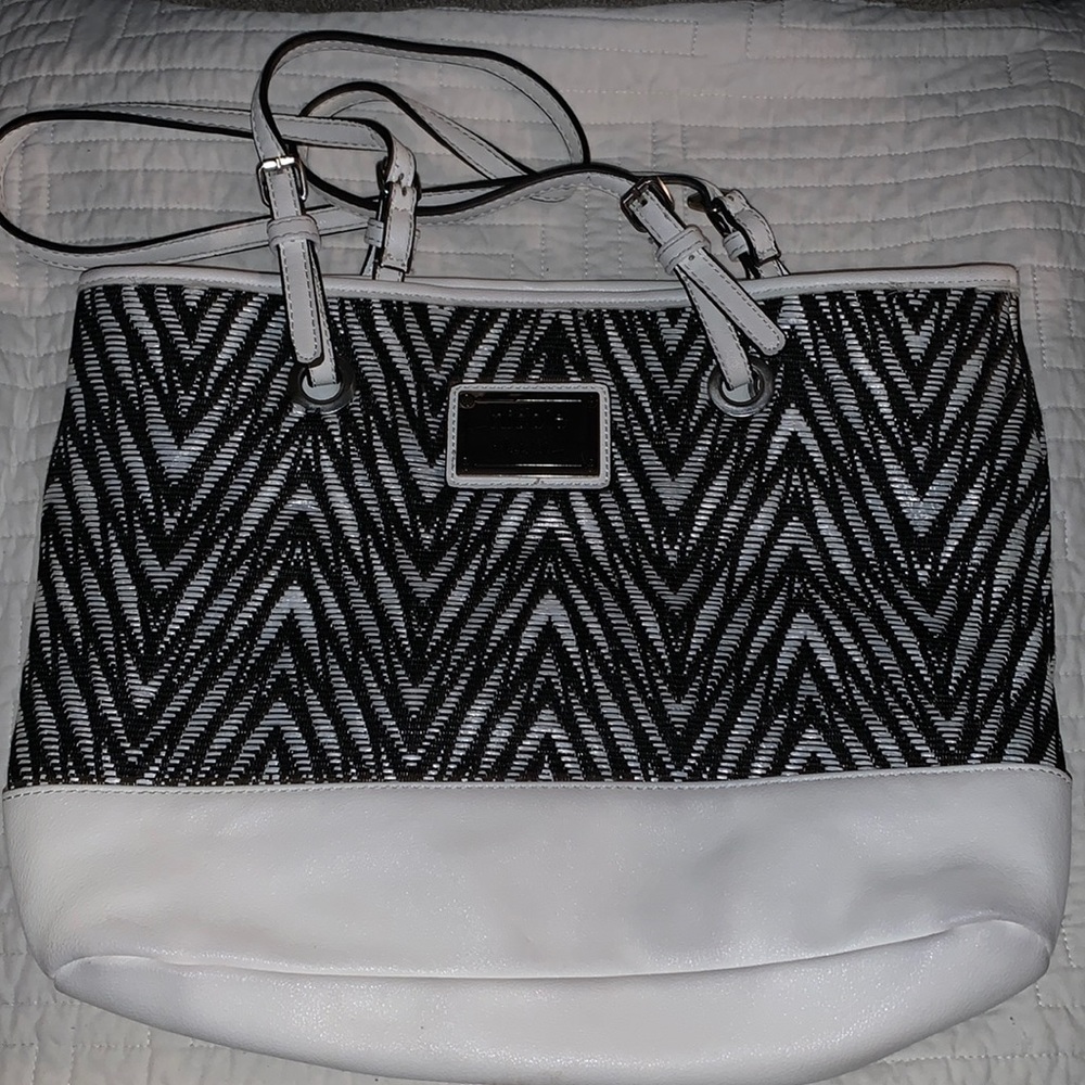 White and black print Nicole purse